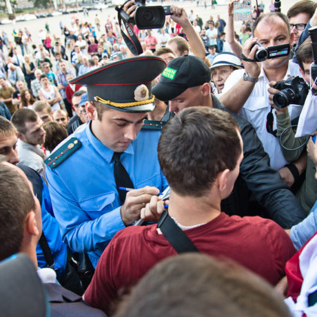 Demonstrations against rigged parliamentary elections in Belarus in september 2016.