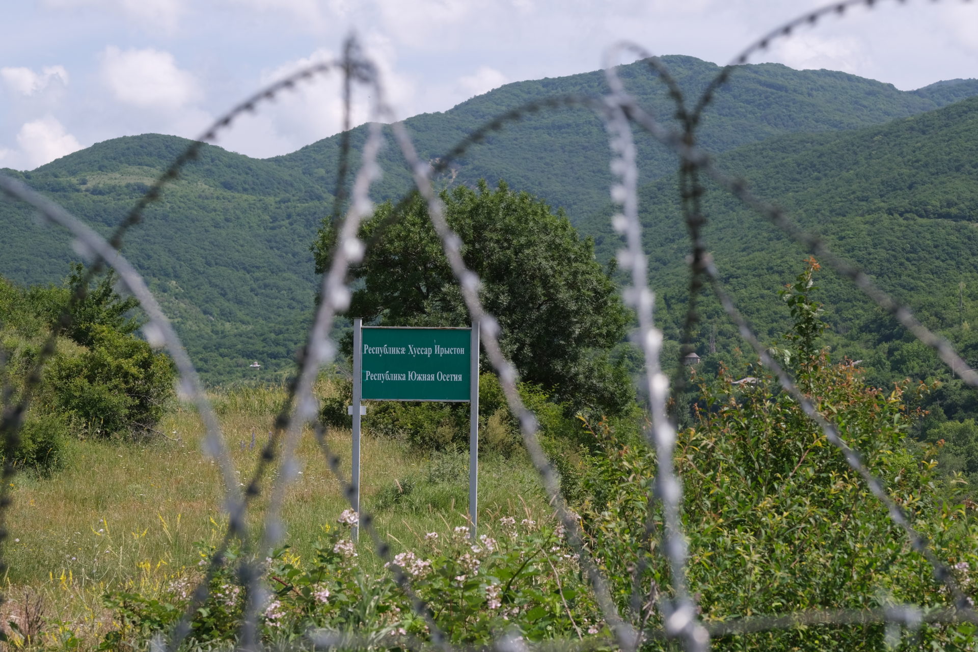 Barbed wire on the border between Russian-controlled South Ossetia and Georgia, part of a history that could influence the Georgian elections.